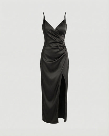 Damen Maxikleid Lang Elegant Mit Tiefem Ausschnitt