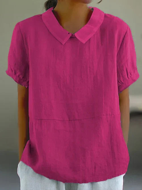 Elegante Damenbluse Leinen Puffärmel Kragen Sommer