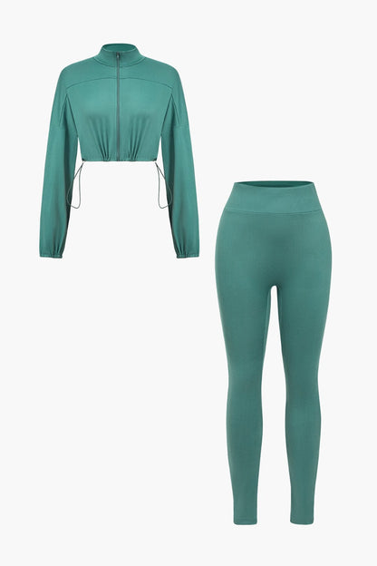 Sportliches Zweiteiler Set Cropped Jacke Leggings