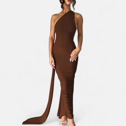 Damen Maxikleid Ein Schulter Neckholder Sommerkleid