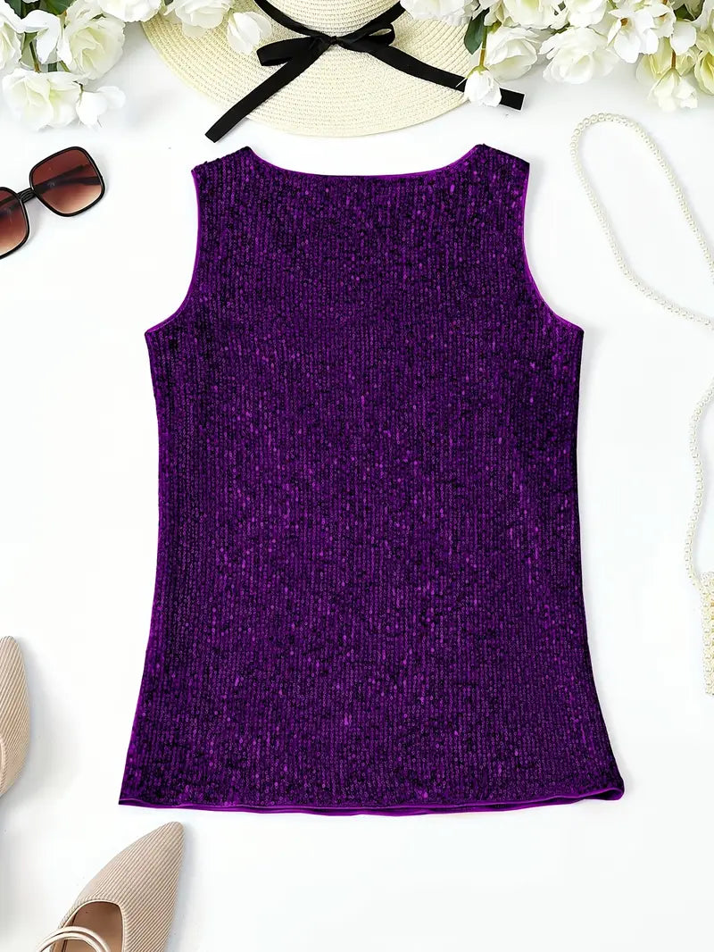 Elegantes Pailletten Top Ärmellos Damen Oberteil Glitzer