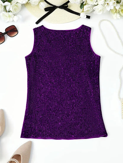 Elegantes Pailletten Top Ärmellos Damen Oberteil Glitzer