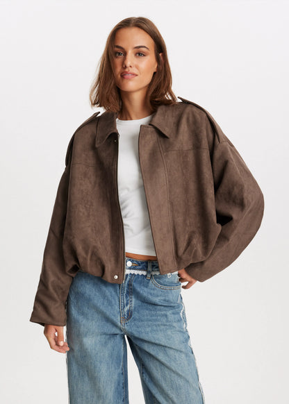 Damenjacke Suede Look Cropped Modern Oversized