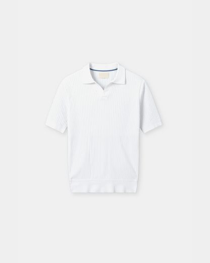 Herren Poloshirt Slim Fit Rippstrick Offener Kragen