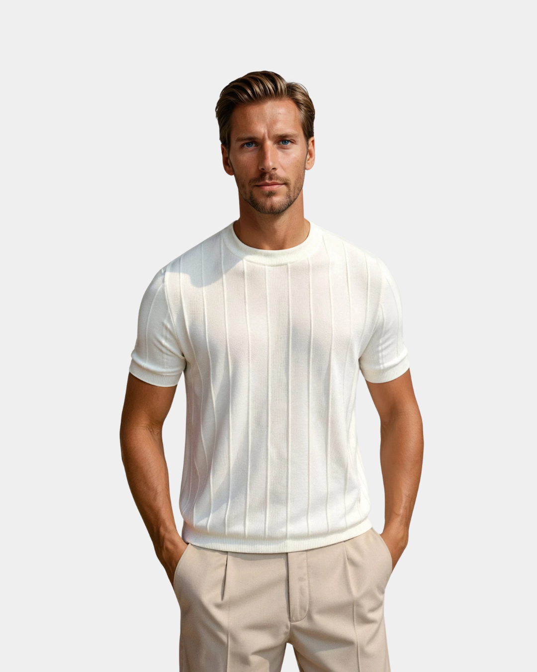 Herren Strickshirt Leicht Sommer Oberteil Rippstruktur - BerlinGlamour