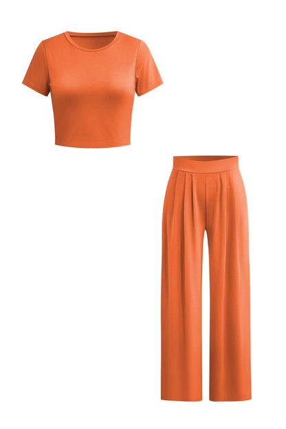 Elegantes Frauen Zweiteiler Set Crop Top Palazzo Hose