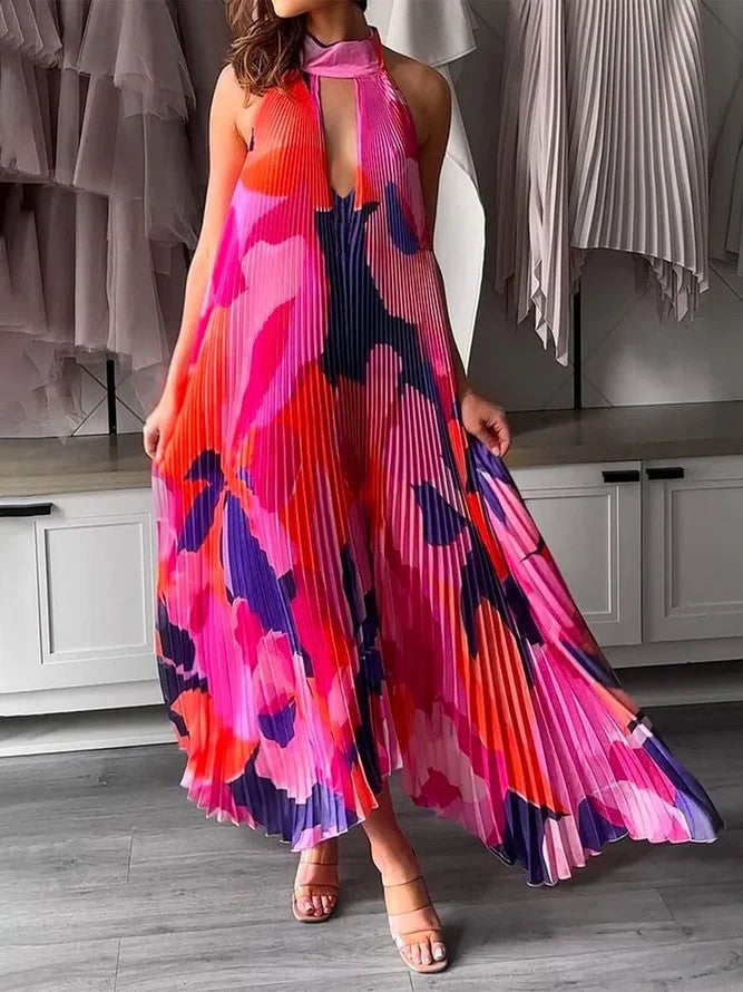 BerlinGlamour bedrucktes Swing-Kleid mit tiefem V-Ausschnitt