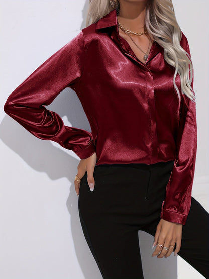 Damenhemd Satin Elegantes Langarm Oberteil