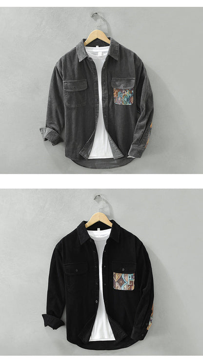 Herren Hemd Langarm Vintage Baumwolle Stilvoll