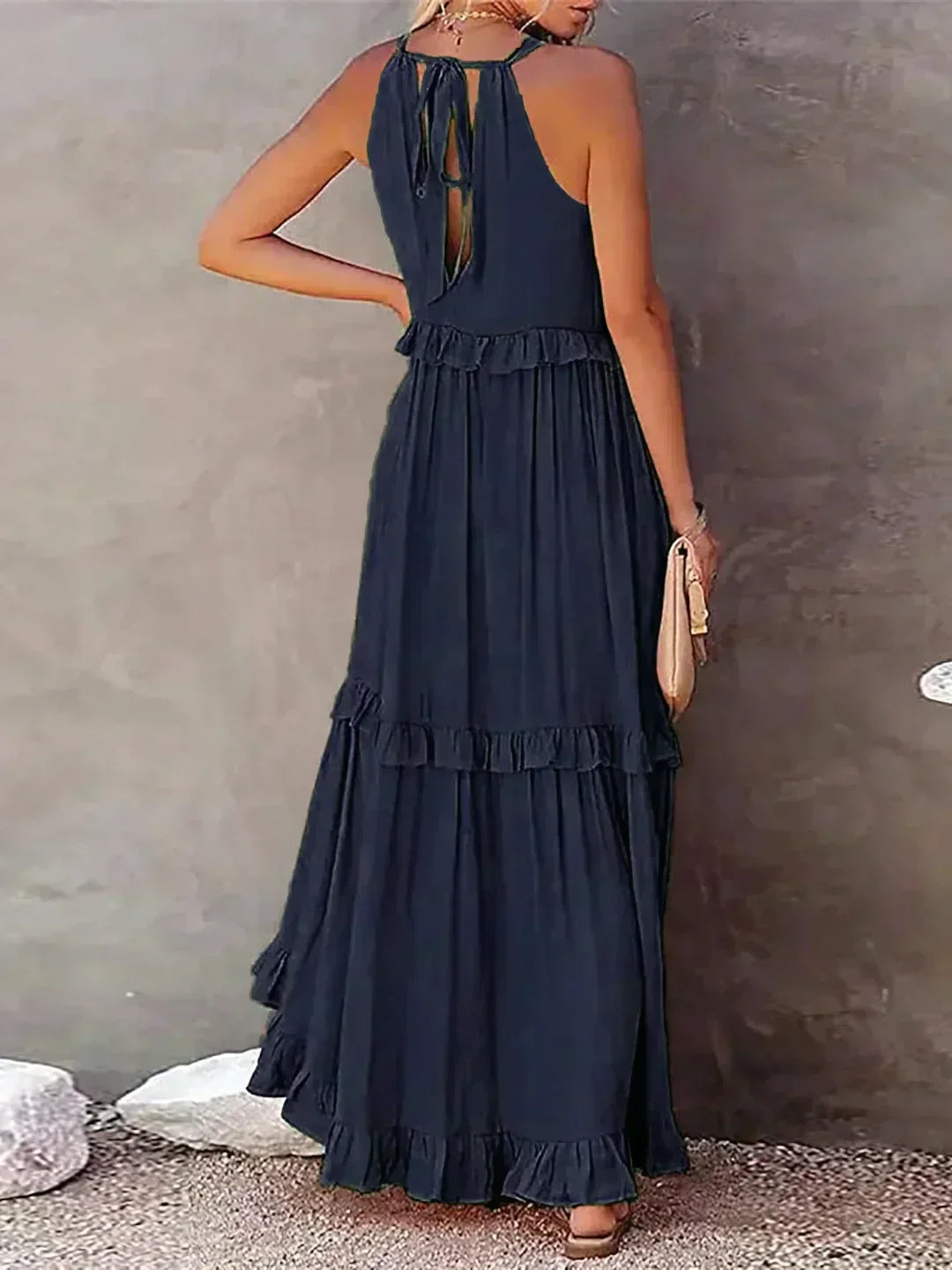 Sommer Maxikleid mit Volants Neckholder Damenkleid