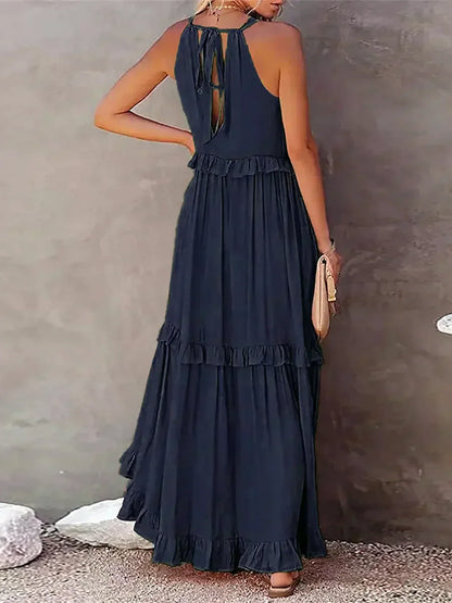 Sommer Maxikleid mit Volants Neckholder Damenkleid