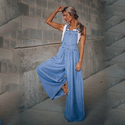 Damen Overalls Weites Bein Denim Modell
