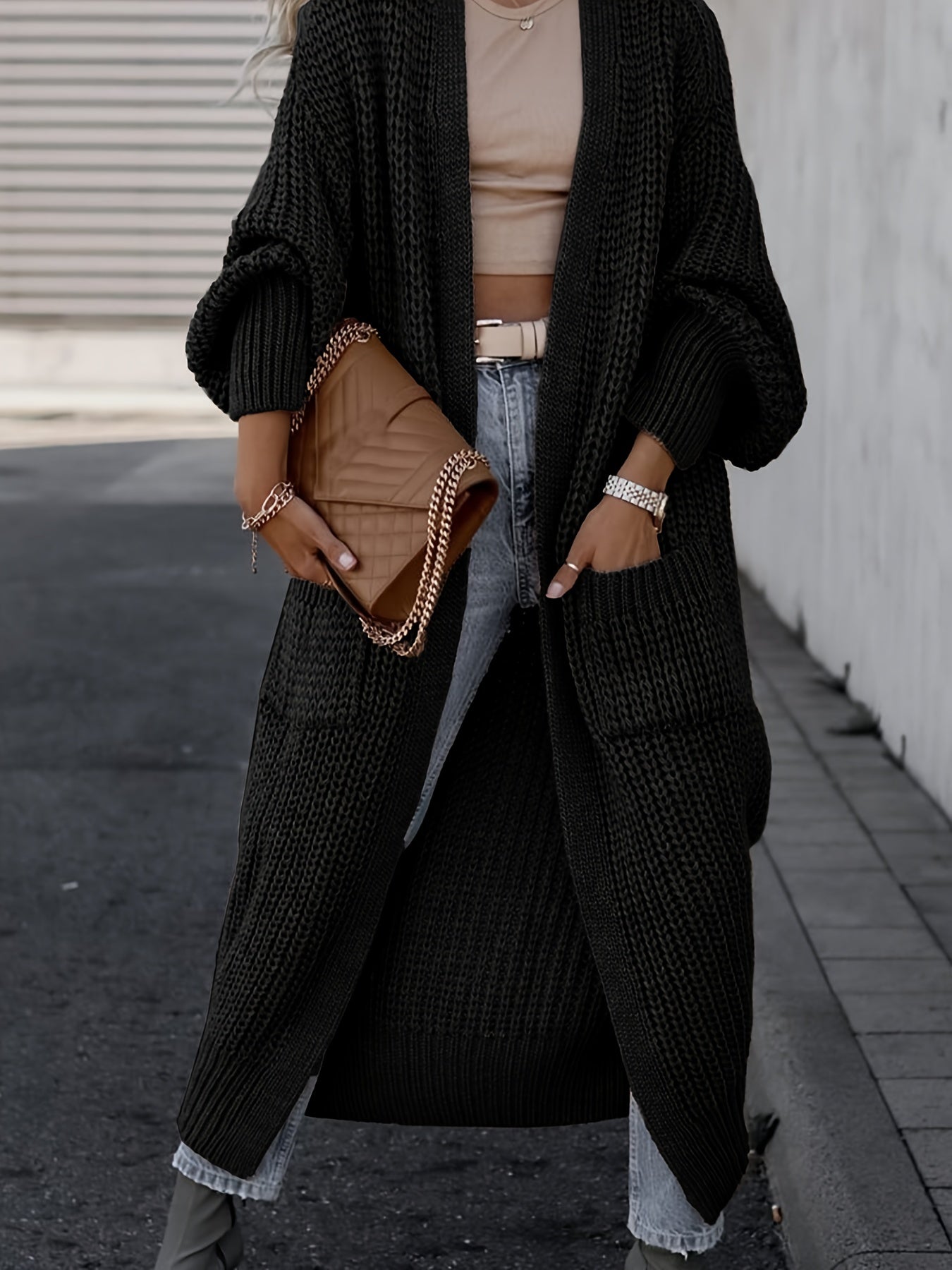 Wollcardigan Damen mit Taschen für Alltag Perfekt