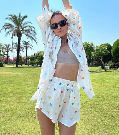 Herz-Print Zweiteiler Sommeroutfit Damen