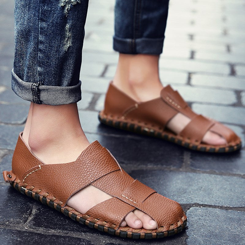 Herren Leder-Sandalen Bequem Rutschfest Sommer