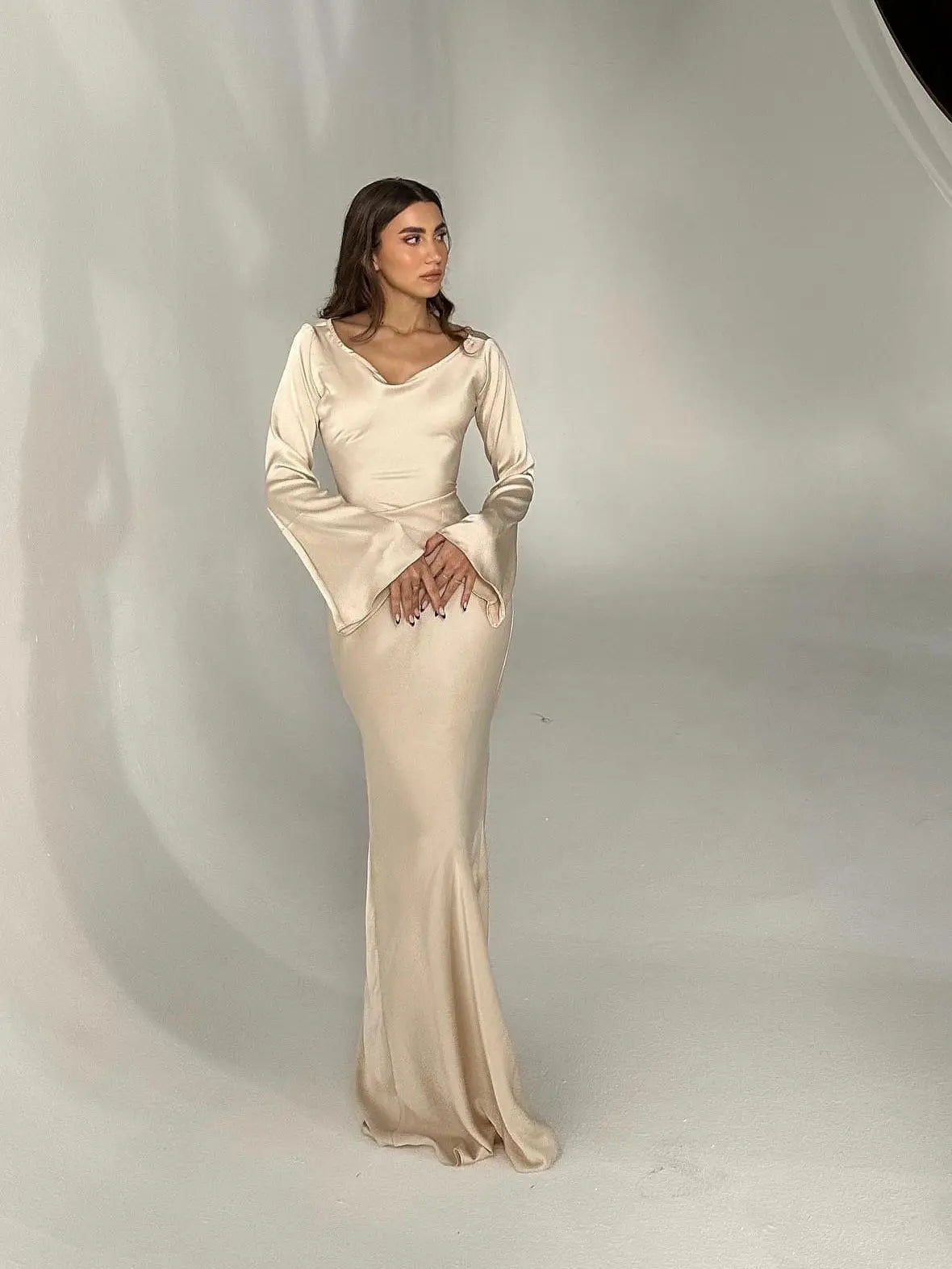 Elegantes Maxi-Kleid Langärmlig Für Damen