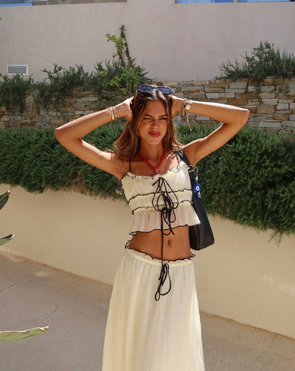 Boho Zweiteiliges Set Rüschen Maxi Rock Frauen