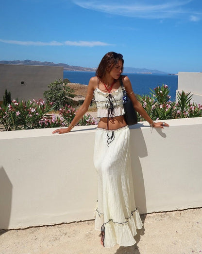 Boho Zweiteiliges Set Rüschen Maxi Rock Frauen