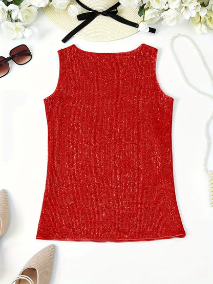 Elegantes Pailletten Top Ärmellos Damen Oberteil Glitzer