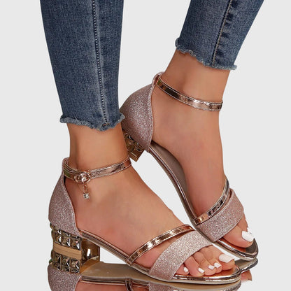 Damen Sandalen Offene Zehen Blockabsatz Schuhe