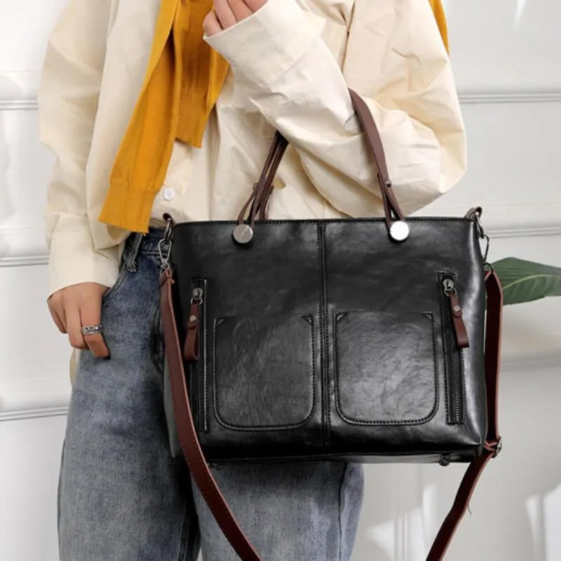 Lederhandtasche Damen Strukturiert Zweifach
