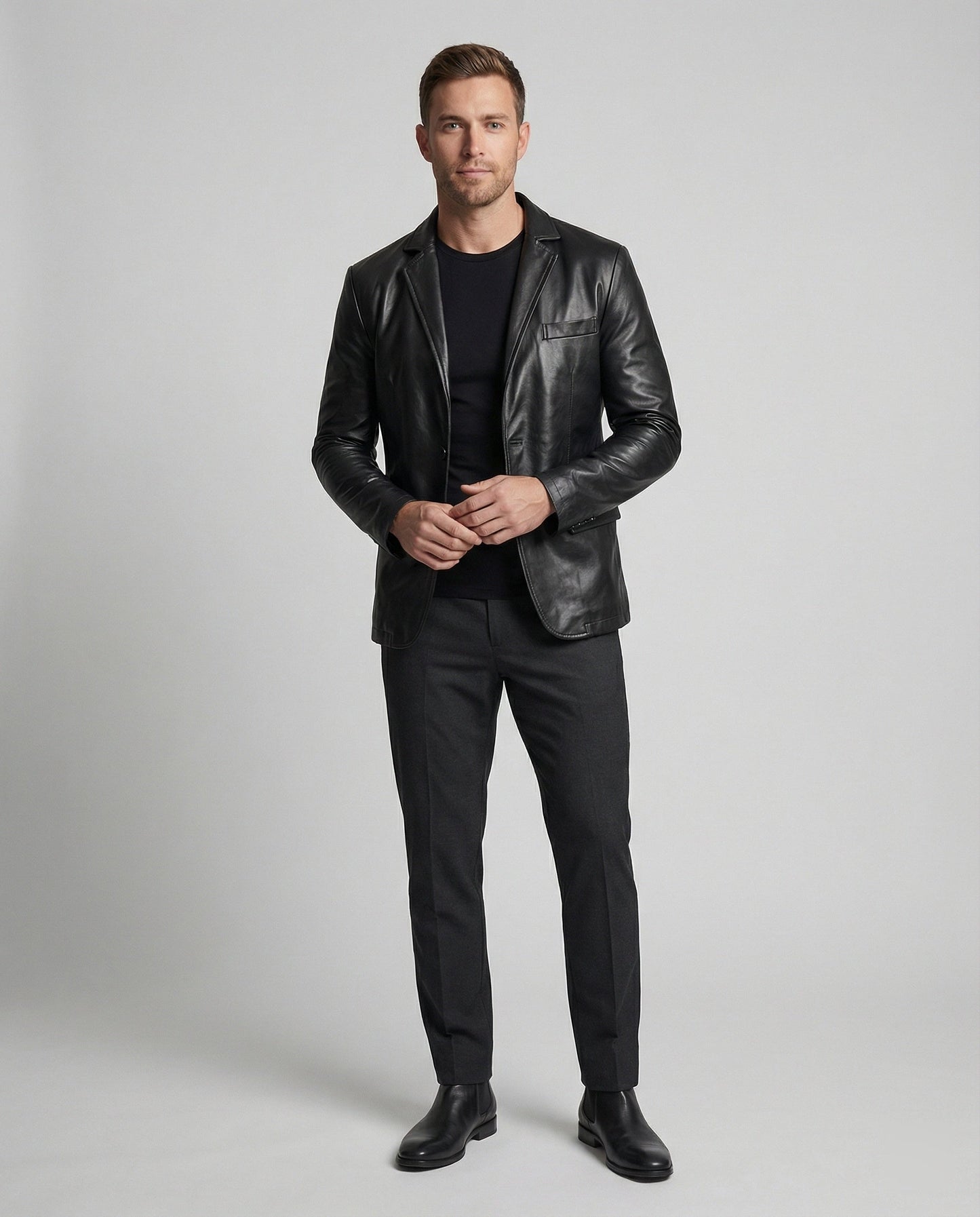 Herren Blazer Kunstleder SlimFit Modern