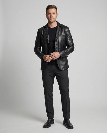 Herren Blazer Kunstleder SlimFit Modern