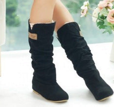 Damen Stiefel Kniehoch Faltenlook Elegant Schwarz