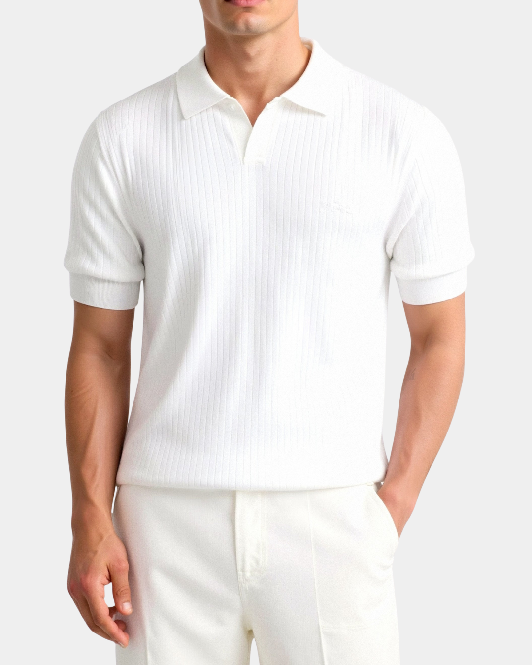Herren Poloshirt Slim Fit Rippstrick Offener Kragen