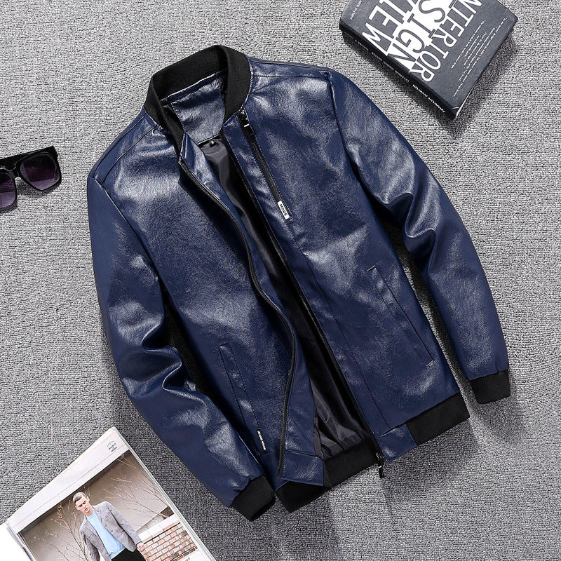 Herren Lederjacke Modern mit Taschen Schwarz Bikerstil