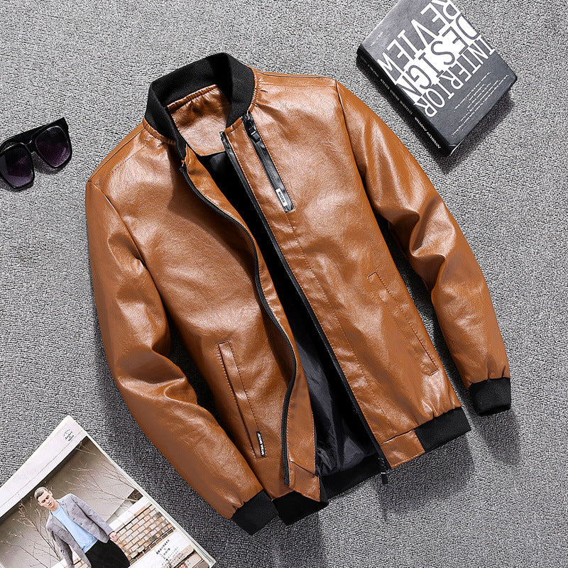 Herren Lederjacke Modern mit Taschen Schwarz Bikerstil