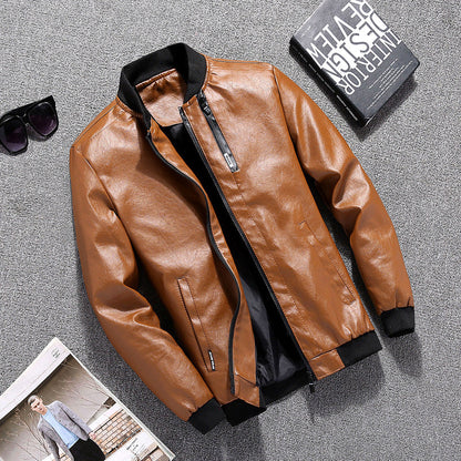 Herren Lederjacke Modern mit Taschen Schwarz Bikerstil