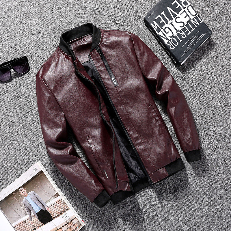 Herren Lederjacke Modern mit Taschen Schwarz Bikerstil