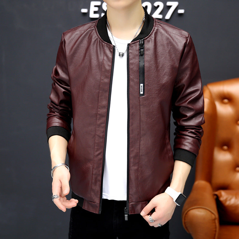 Herren Lederjacke Modern mit Taschen Schwarz Bikerstil