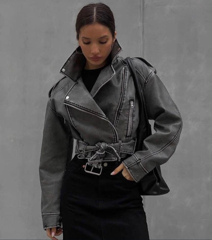 Vegan Leder Jacke Damen Bikerjacke Schwarz Luxus - BerlinGlamour
