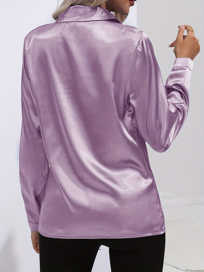 Damenhemd Satin Elegantes Langarm Oberteil