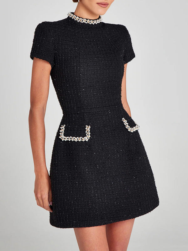 Elegantes Damen Minikleid Bestickt Tweed