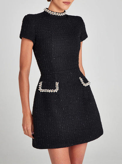Elegantes Damen Minikleid Bestickt Tweed