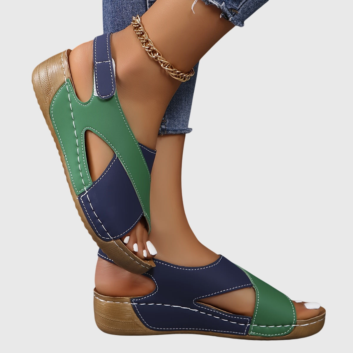 Damen Sandalen Zweifarbig Offener Zehenbereich Freizeit