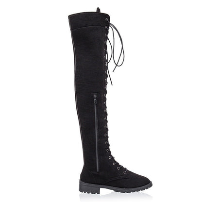 Damen Stiefel Überknie Weiches Wildleder Schnürstiefel
