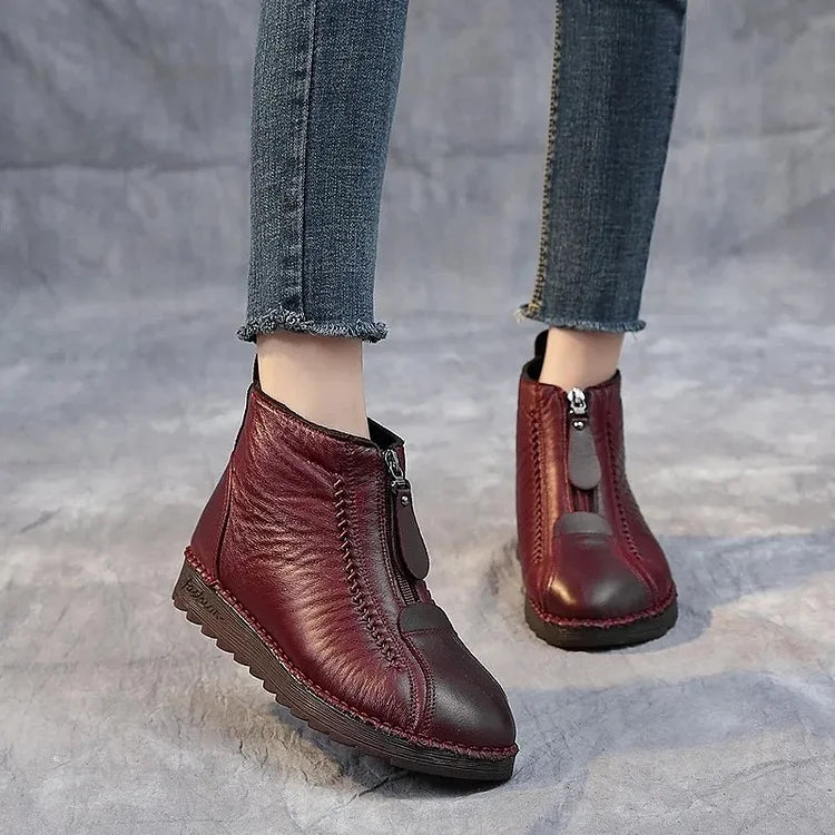 Damen Stiefeletten Echtes Leder Rutschfest Schwarz Lederschuhe