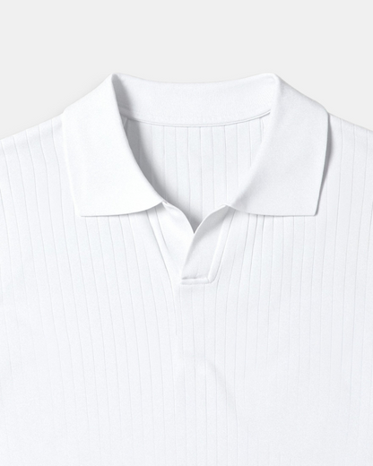 Herren Poloshirt Slim Fit Rippstrick Offener Kragen
