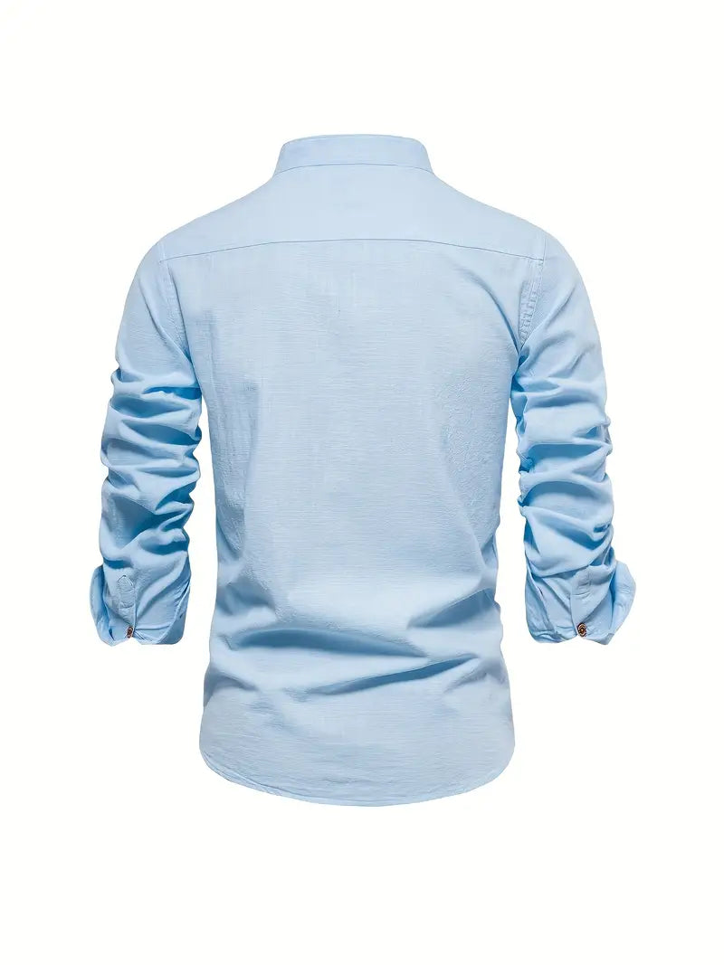 Herren Leinenhemd Knopfverschluss Sommer Modern