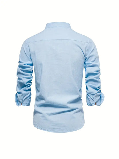 Herren Leinenhemd Knopfverschluss Sommer Modern
