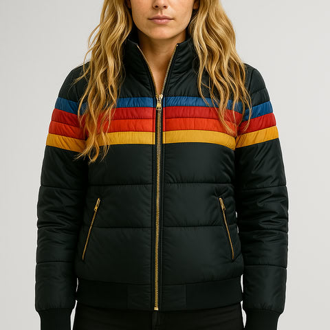 Damen Winterjacke Kapuze Streifenmuster Warm