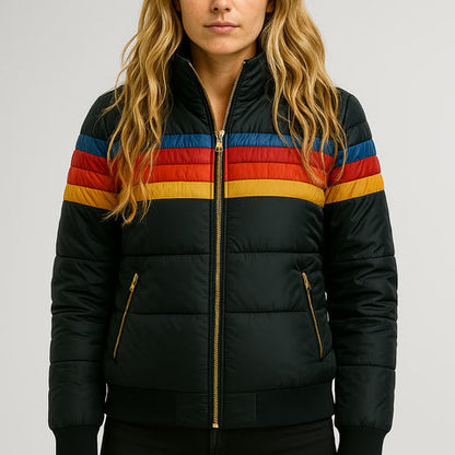 Damen Winterjacke Kapuze Streifenmuster Warm