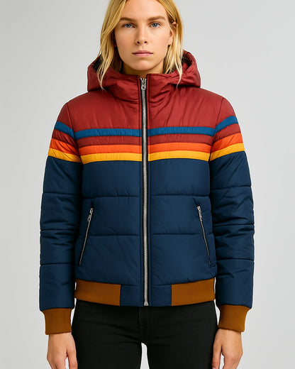 Damen Winterjacke Kapuze Streifenmuster Warm - BerlinGlamour