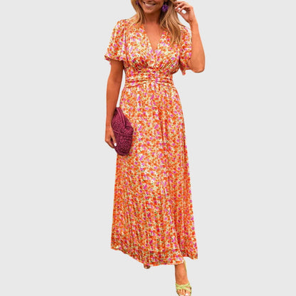 Damen Maxikleid Blumenmuster Sommer Kurzärmlig
