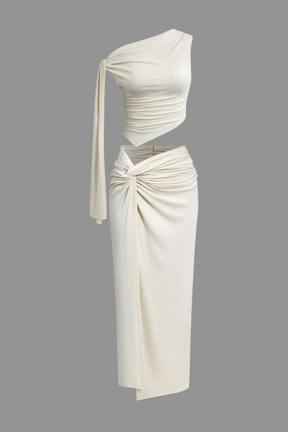 Elegantes Damen Zweiteiler Set mit One Shoulder Top und Wickelrock - BerlinGlamour