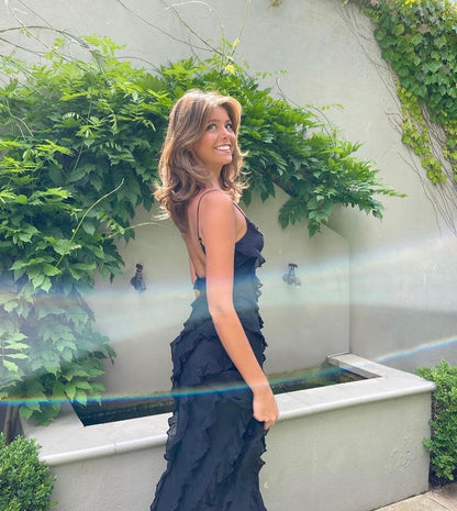 Elegantes Maxikleid mit Rüschen und Spaghettiträgern
